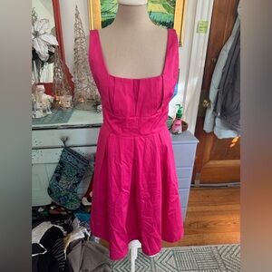 Calvin Klein Fit and Flare Dress 8 Cotton Sateen Hot Pink Party Wear VGUC